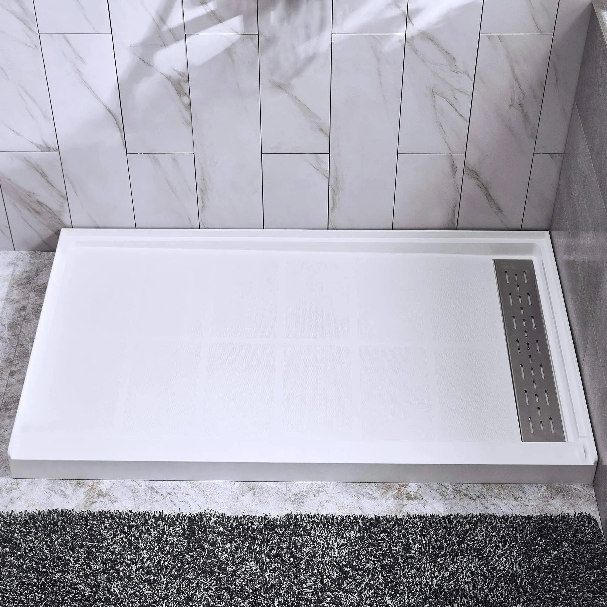 Woodbridge SBR6036-1000R-BN Shower Base, 60"x 36", White with Brushed Nickel Cover