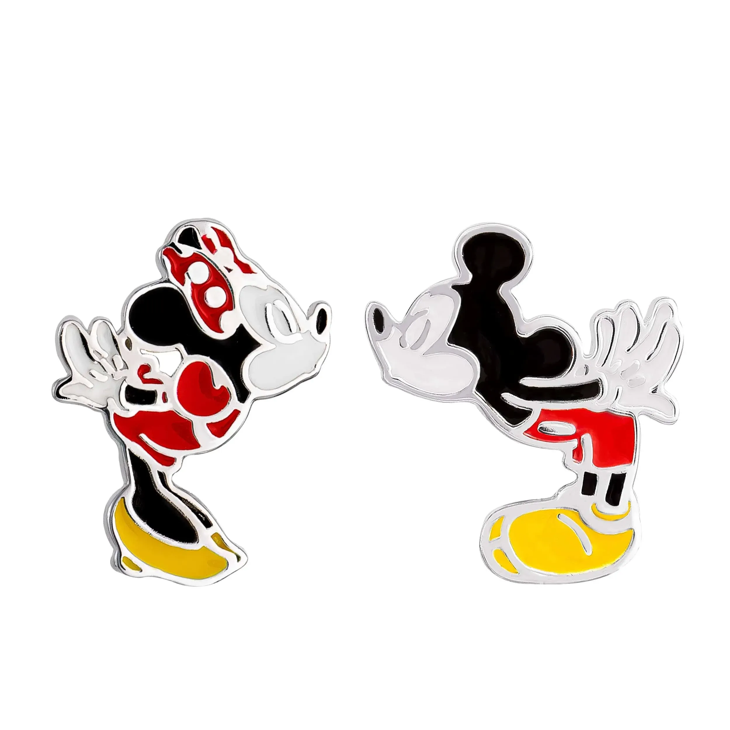 Disney Mickey and Minnie Mouse Sterling Silver Mismatched Kiss Stud Earrings