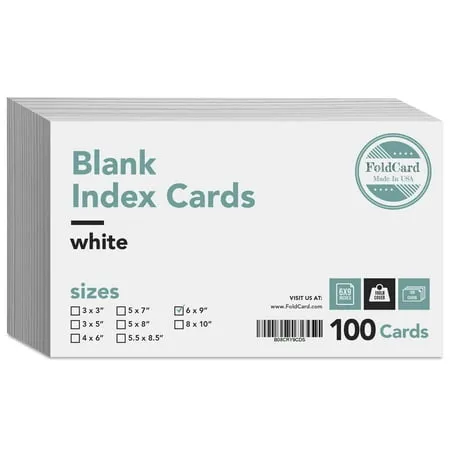 Thick Blank Index Cards – Perfect for Taking Notes, Flash and Business Cards, Shopping Lists and Recipe Cards, Contact Information | White 100lb Cover (14 pt) Cardstock | 100 per Pack | 6" x 9"