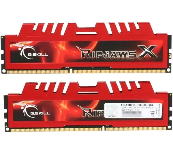 G.SKILL Ripjaws X Series 8GB (2 x 4GB) Desktop Memory, 240-Pin DDR3 SDRAM, 1600 MHz, PC3 12800 (F3-12800CL9D-8GBXL)