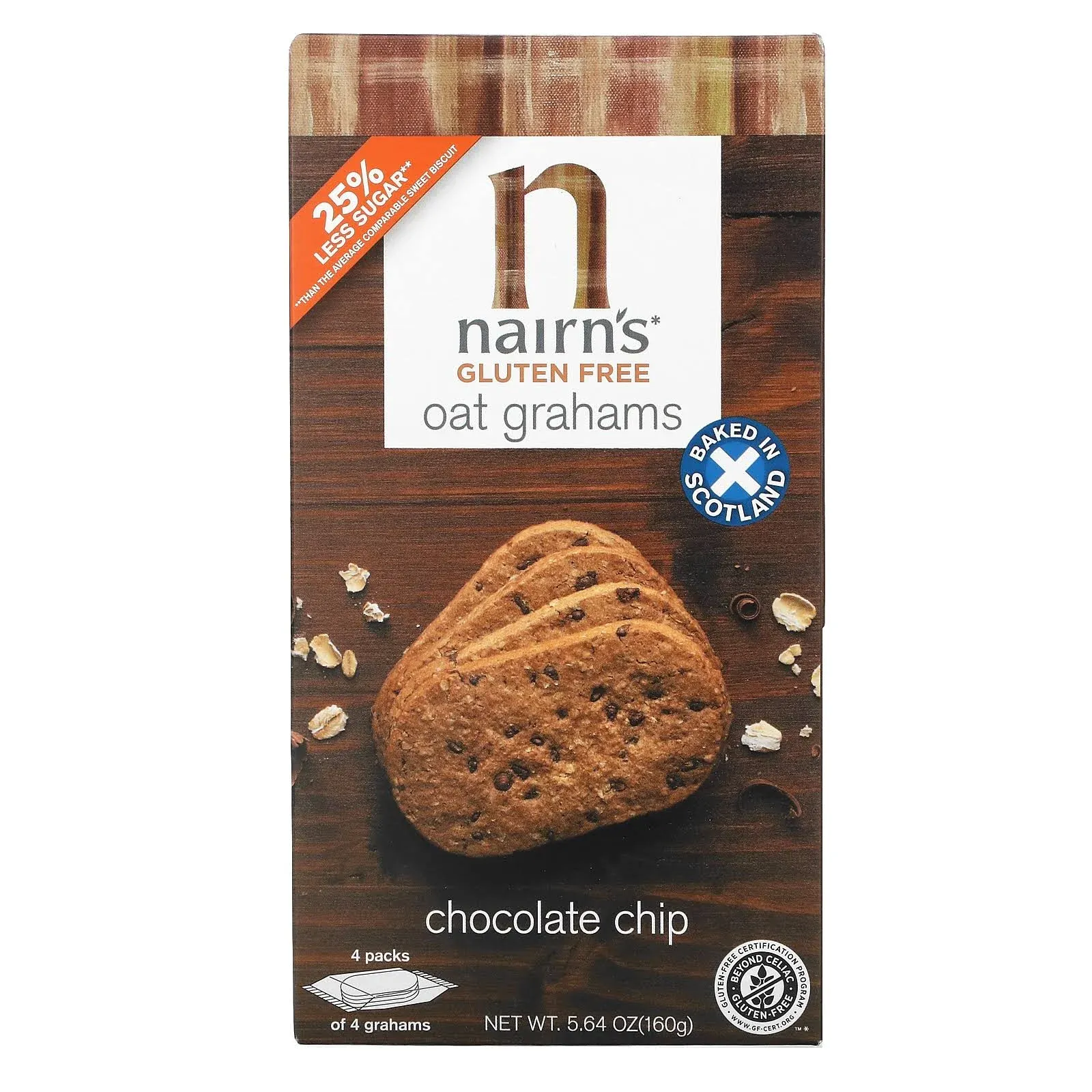 Nairn's Gluten-Free Chocolate Chip Oat Grahams - Healthy, Tasty and Safe for Celiacs. Perfect On-the Go Snack. High Fiber, No Artificial Colors, Flavors, or Preservatives, 5.64oz