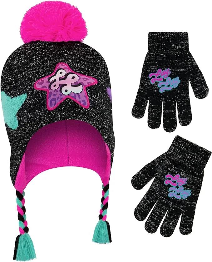 Nickelodeon Little Girl s JoJo Siwa Winter Beanie Hat and Glove Set with Bow Age 4-7