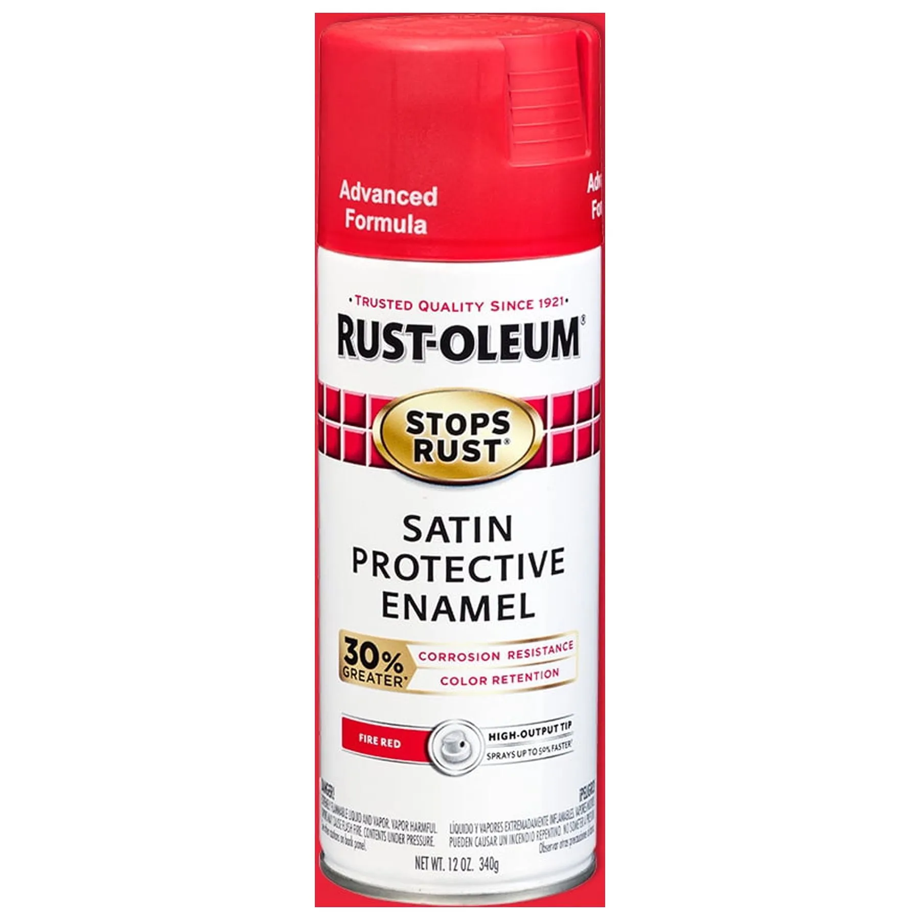 Fire Red, Rust-Oleum Stops Rust Advanced Satin Spray Paint, 12 oz