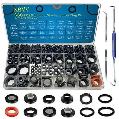 680 PCS Rubber Washer Assortment Kit 14 Size Water Hose Washers &amp; 18 Size