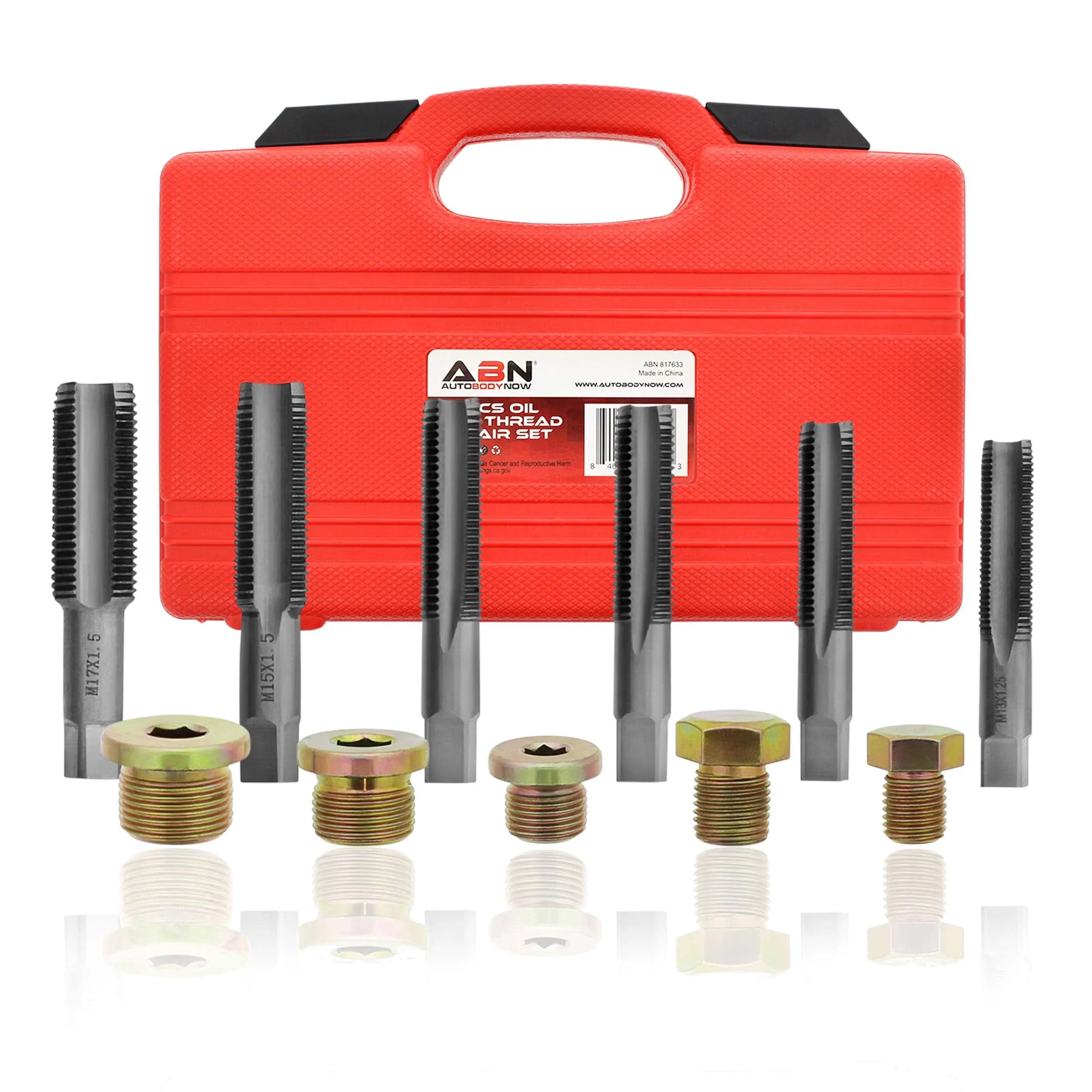 ABN Oil Drain Plug Thread Repair Kit - 114pc Rethreading Kit Metric Universal Oil Pan Drain Plug Kit Screw Tap Tool Set