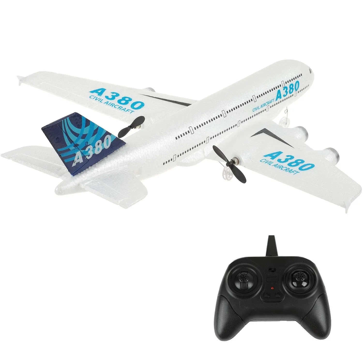 RC Plane Remote Control Airplane RC Plane,2.4Ghz DIY 2 Channels Radio Control Airplane Built in 6-Axis Gyro, A380 RC Aircraft EPP Foam Glider for Beginner (Two Batteries)