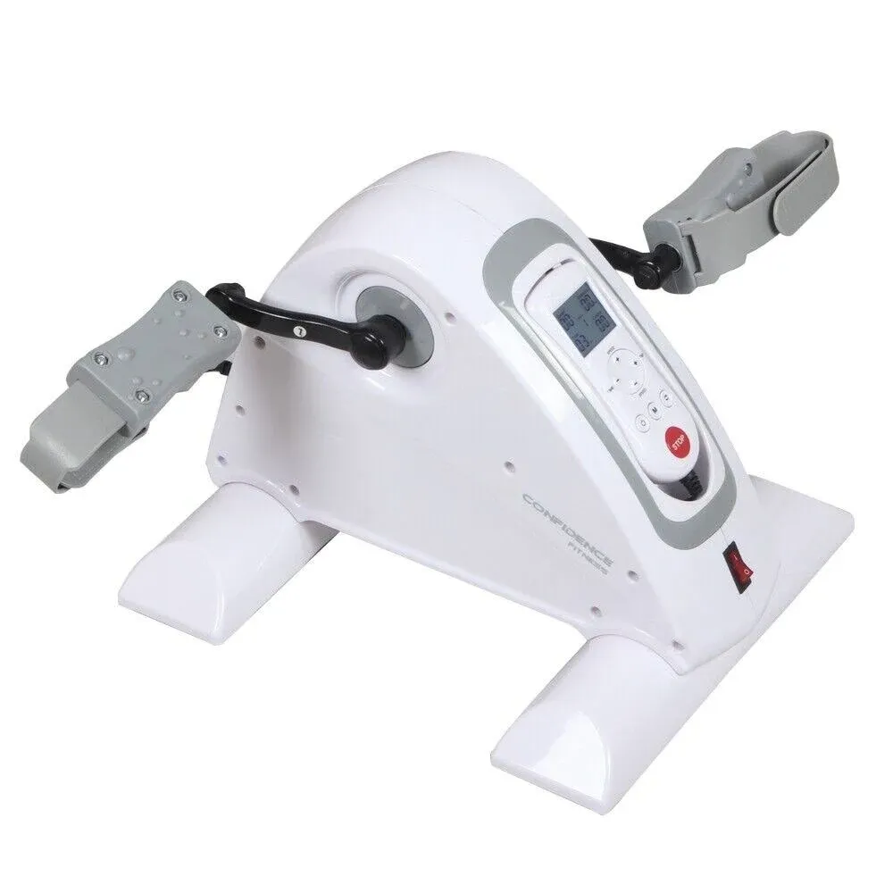 Confidence Fitness Motorized Electric Mini Exercise Bike V2 / Under Desk Pedal Exerciser - White/Grey