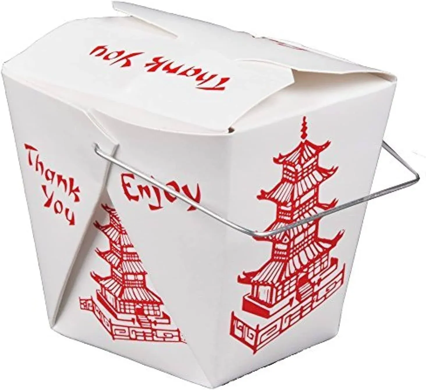 Bits N Things Pagoda Chinese Take Out Boxes with Wire Handle 16 oz/Pint Size (25 ...