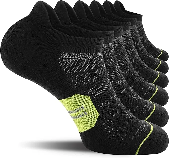 CS CELERSPORT 6 Pack Men's Running Ankle Socks with Cushion, Low Cut Athletic Tab Socks