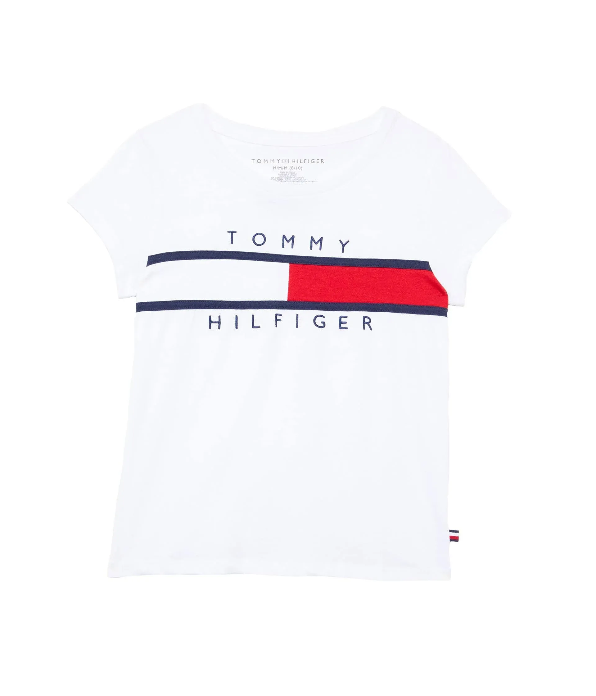 Tommy Hilfiger Girl's Short Sleeve T-shirt With Flag Logo, Cotton Blend Tee With Tagless Interior