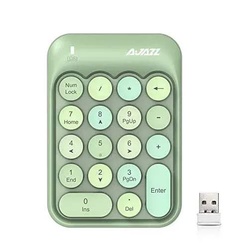 Nacodex Ak18 24Ghz Wireless Numeric Keypad, 18 Keys Retro Typewrite Round Key Silent Portable Number Pad For Date Entry For Laptop Pc Desktop (Green)