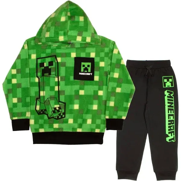 Minecraft Creeper Graphic 2-Piece Set - Boys Fleece Pullover Hoodie & Jogger Pants 2-Pack Bundle Set for Kids and Toddlers