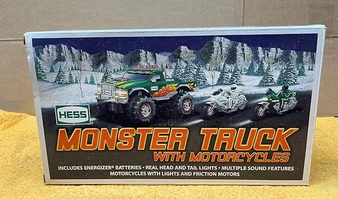 Hess C-46 2007 Monster Truck with 2 Motorcycles, Green and White