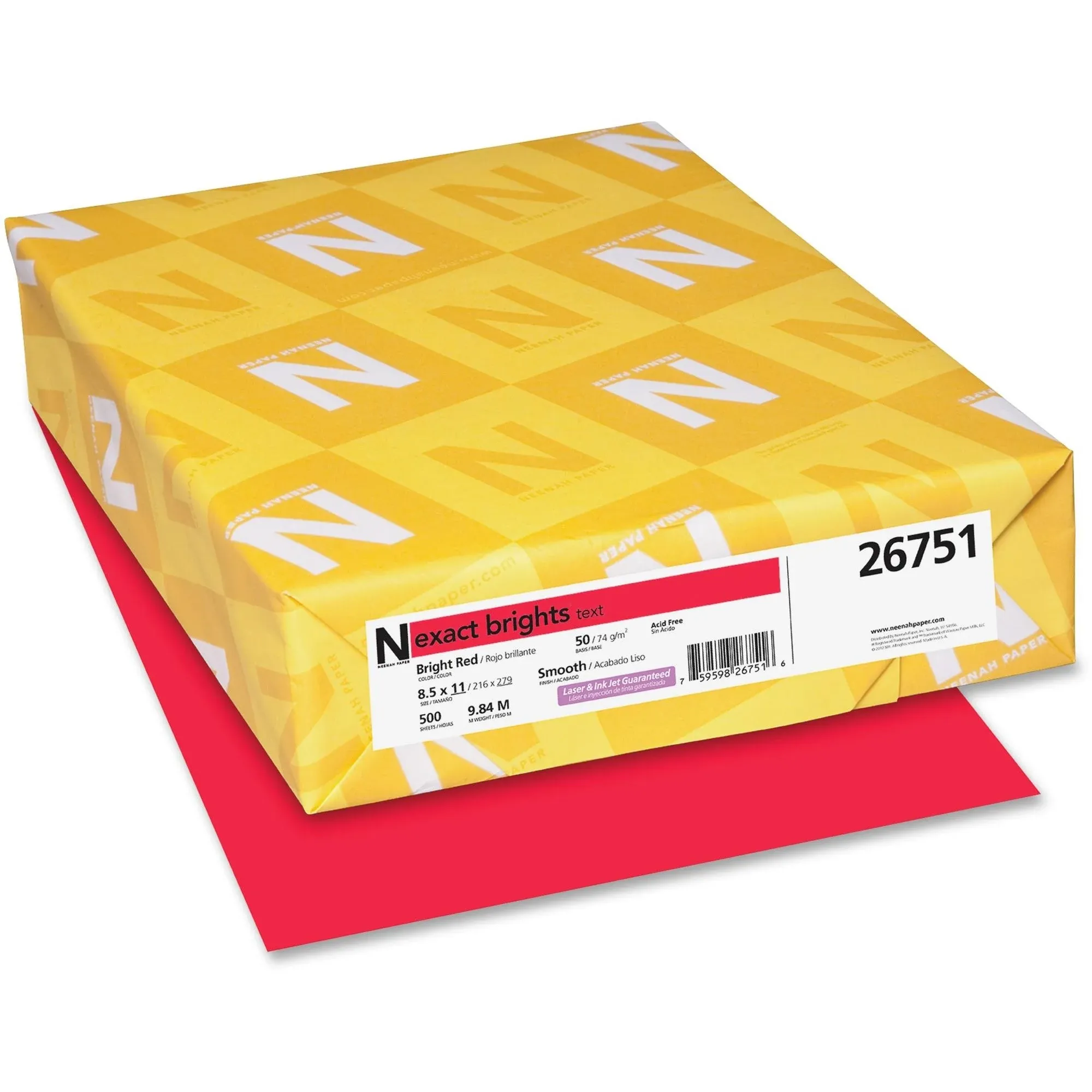 Neenah Paper Exact Brights Paper, 8 1/2 x 11, Bright Red, 500 Sheets (WAU26751)