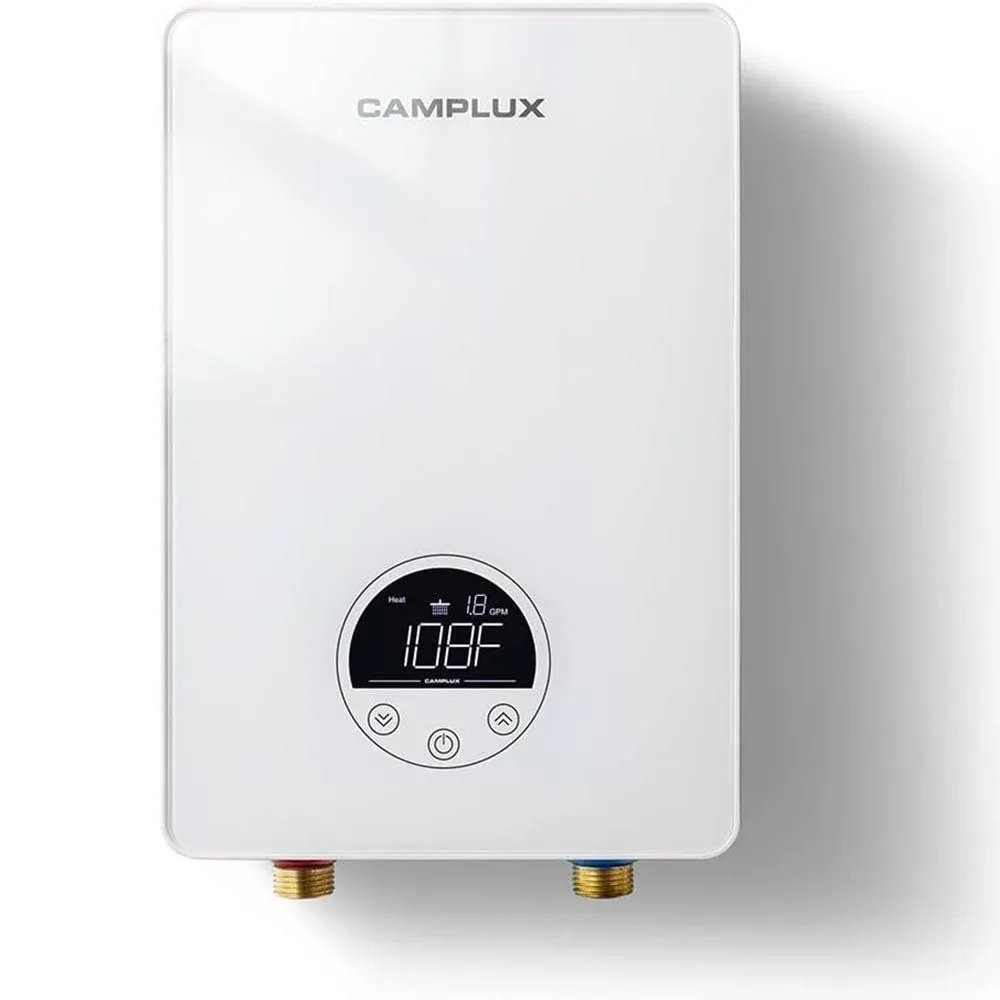 CAMPLUX Tankless Water Heater Electric 6kW at 240 Volts, Instant Water Heater Under Sink Self Modulating Technology, White