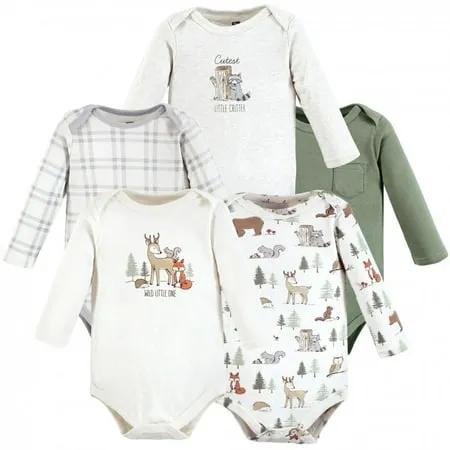 Hudson Baby Infant Boy Cotton Long-Sleeve Bodysuits Forest Animals 5-Pack 0-3 Months