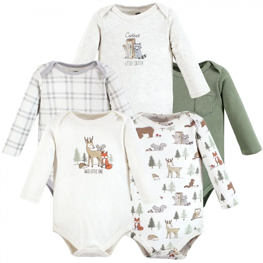 Hudson Baby Infant Boy Cotton Long-Sleeve Bodysuits, Forest Animals 5-Pack, 18-24 Months