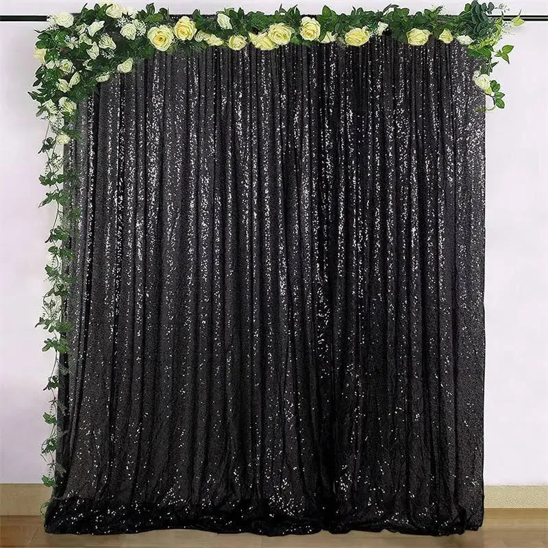 Lofaris Black Shimmery Sequin Fabric Photography Booth Backdrop | Sequin Photography Backdrop | Sequin Photo Booth Backdrop | Sparkly Photo Backdrop