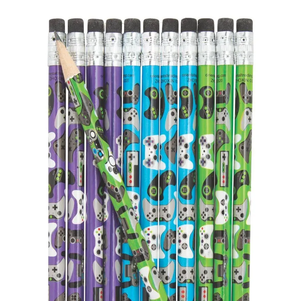 Fun Express Gamer Pencils - Set of 24 Video Game Pencils - Party Favors and Teacher Handouts - 24 Pieces