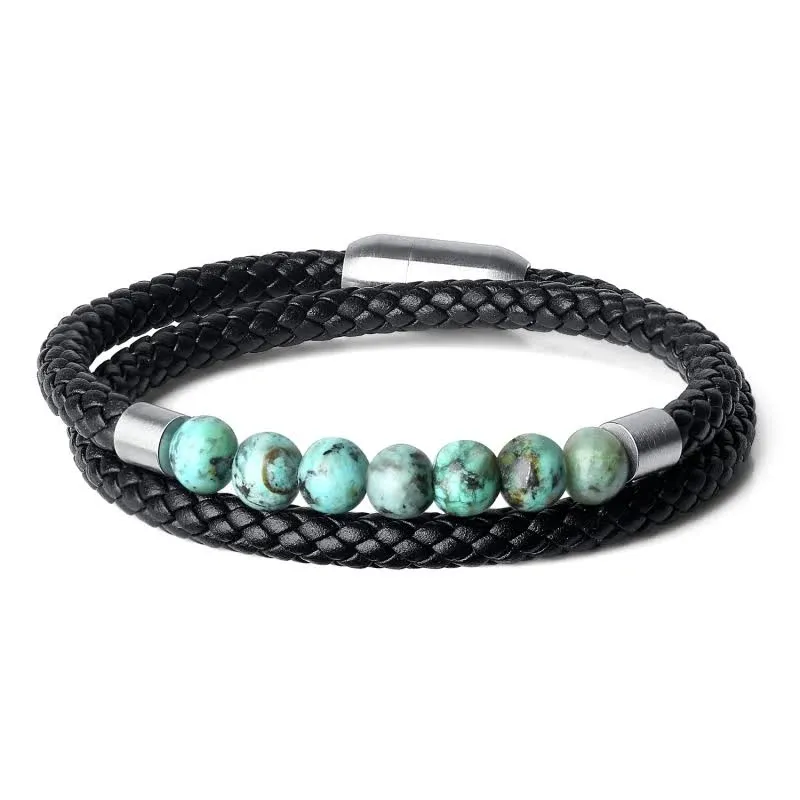 African Turquoise Double Layer Leather Bracelet