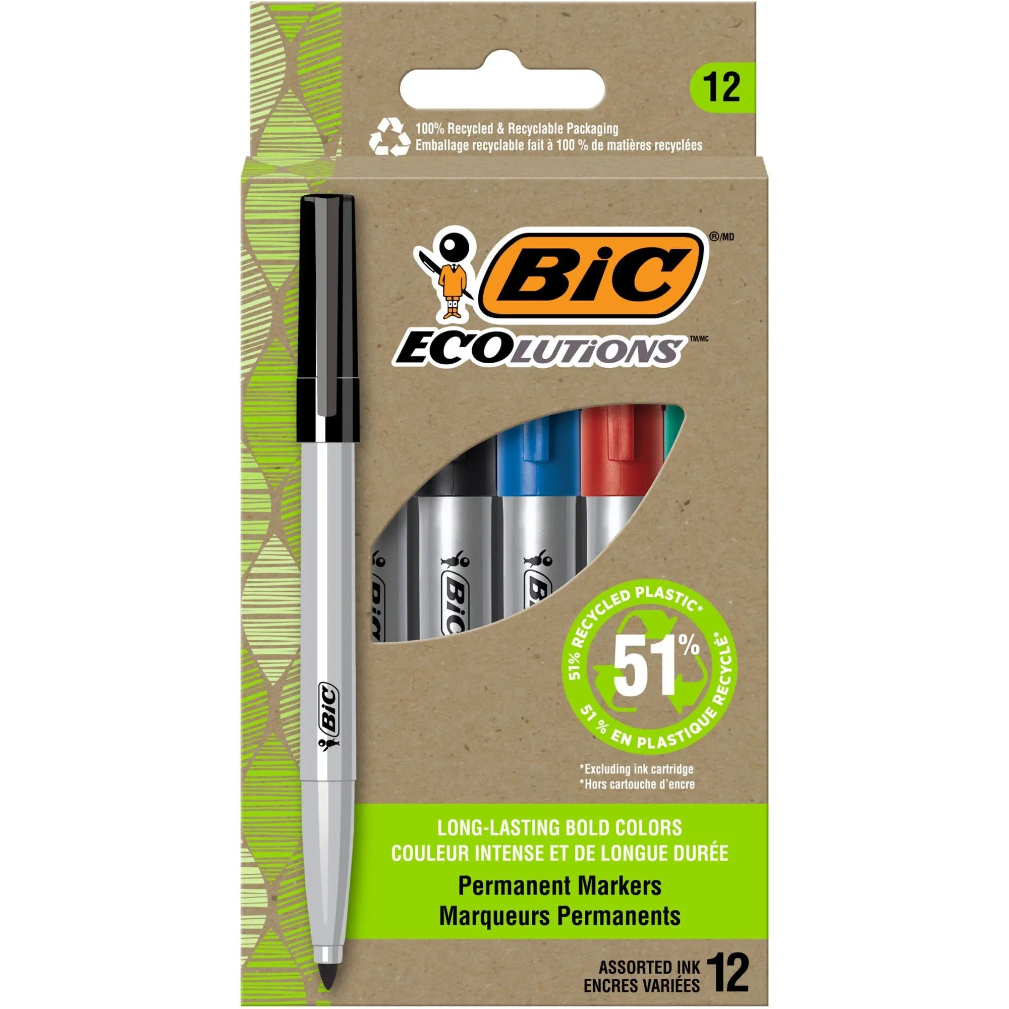 Bic Revolution Permanent Markers Fine Bullet Tip Assorted Colors Dozen