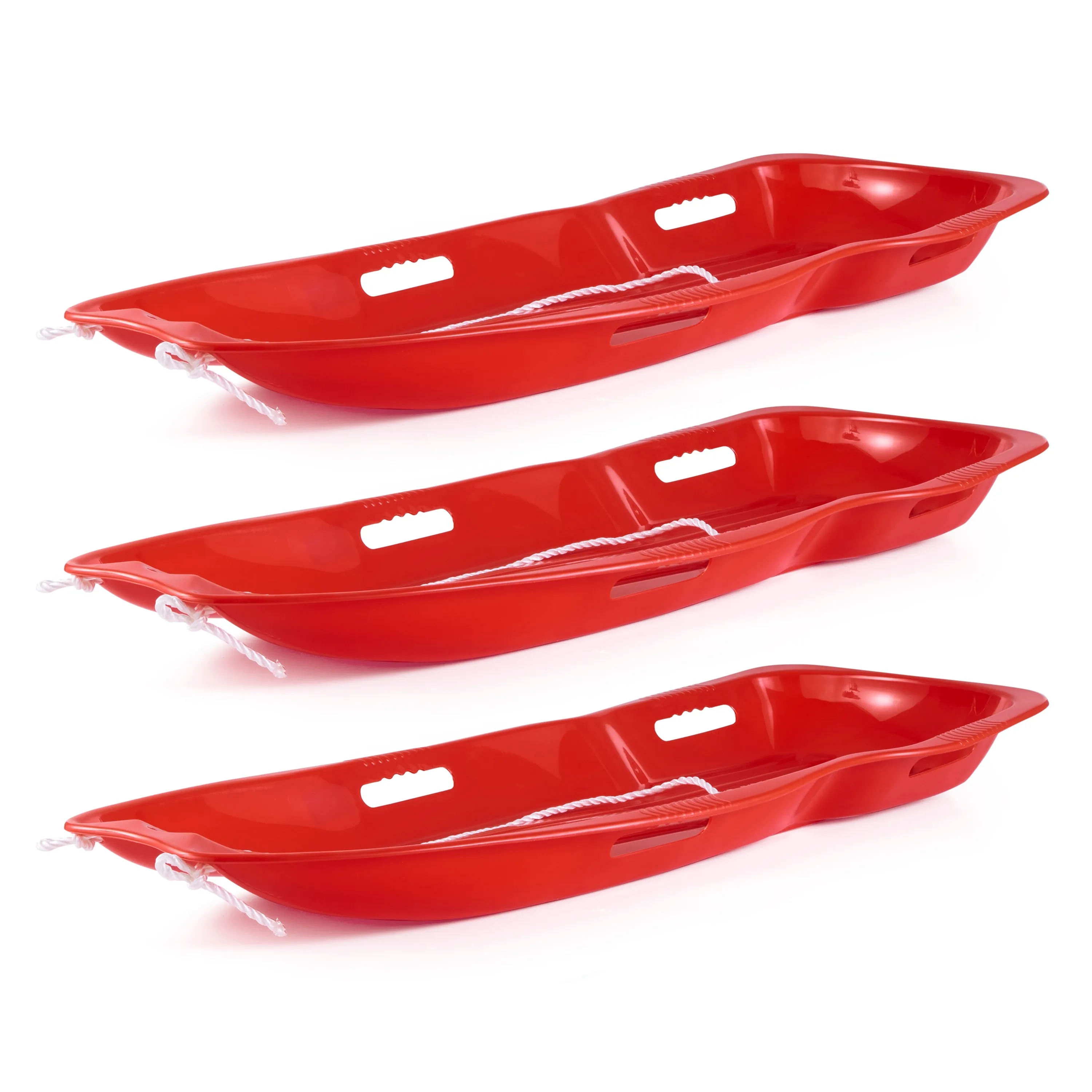 Slippery Racer Downhill Xtreme Kids Plastic Toboggan Snow Sled, Red (3 Pack) - 3