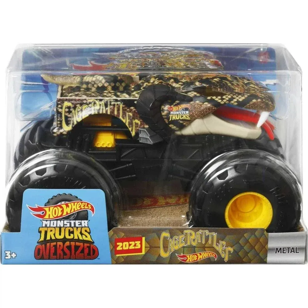 Hot Wheels Monster Trucks, Oversized 2023 Cage Rattler, 1:24 Scale, Metal