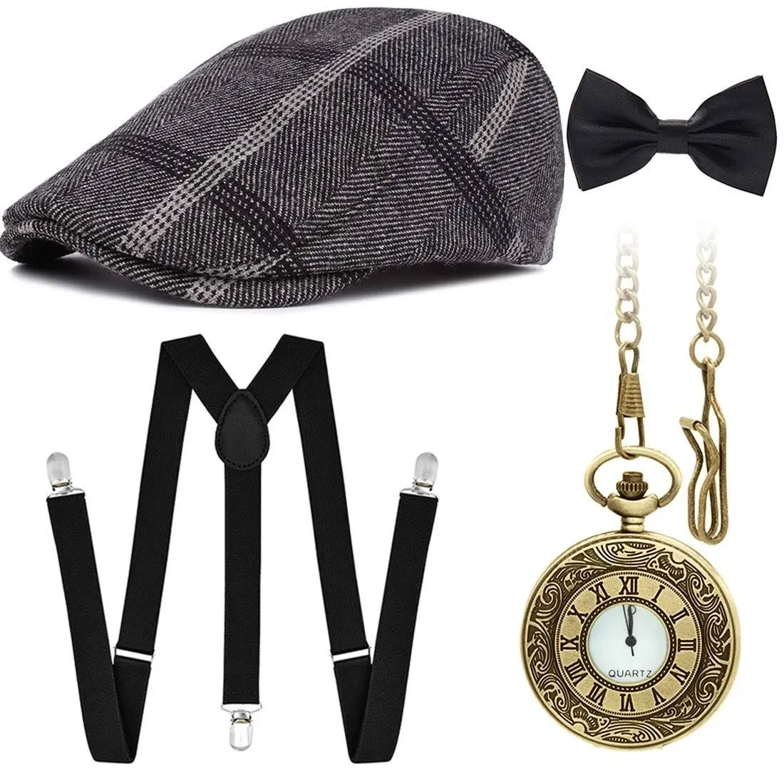 Men&#039;s 1920s Accessories Gatsby Gangster Costume Set Gangster Beret Y 04 Black