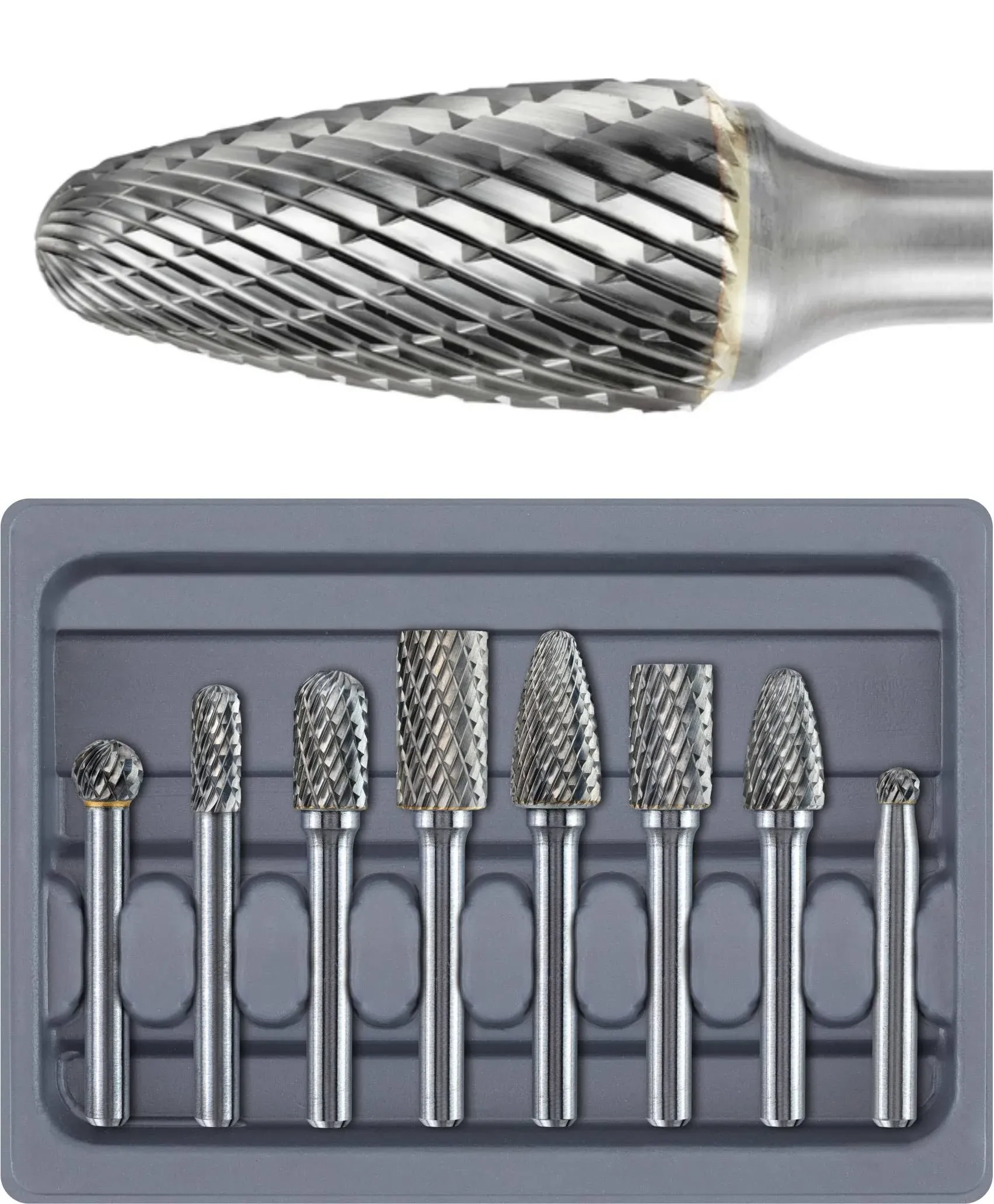 8pcs Carbide Burr Set 2.54/10.16cm Shank Die Grinder Bits Rotary Rasp File For Metal Wood Weld Concrete Stone Grinding Porting Deburring Engraving Polishing Double Cut