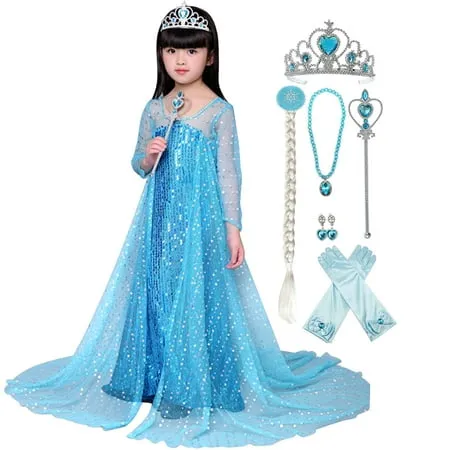 Foierp Elsa Costume for Girls Frozen Princess Elsa Dress Up Clothes Cosplay Fancy ...