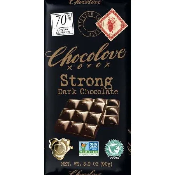 Chocolove Xoxox Strong Dark Chocolate Bar, 3.2 Ounce -- 144 per case