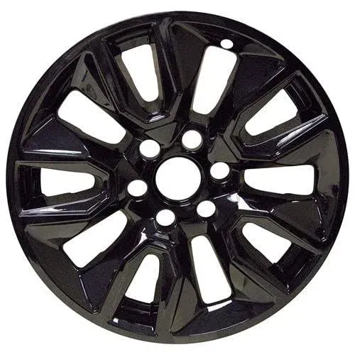 20" Gloss Black Wheel Skin Set Made for Chevrolet Silverado 1500 Custom (2019-2024) | Durable ABS Plastic Cover Hubcap | Fits Directly Over OEM Wheel