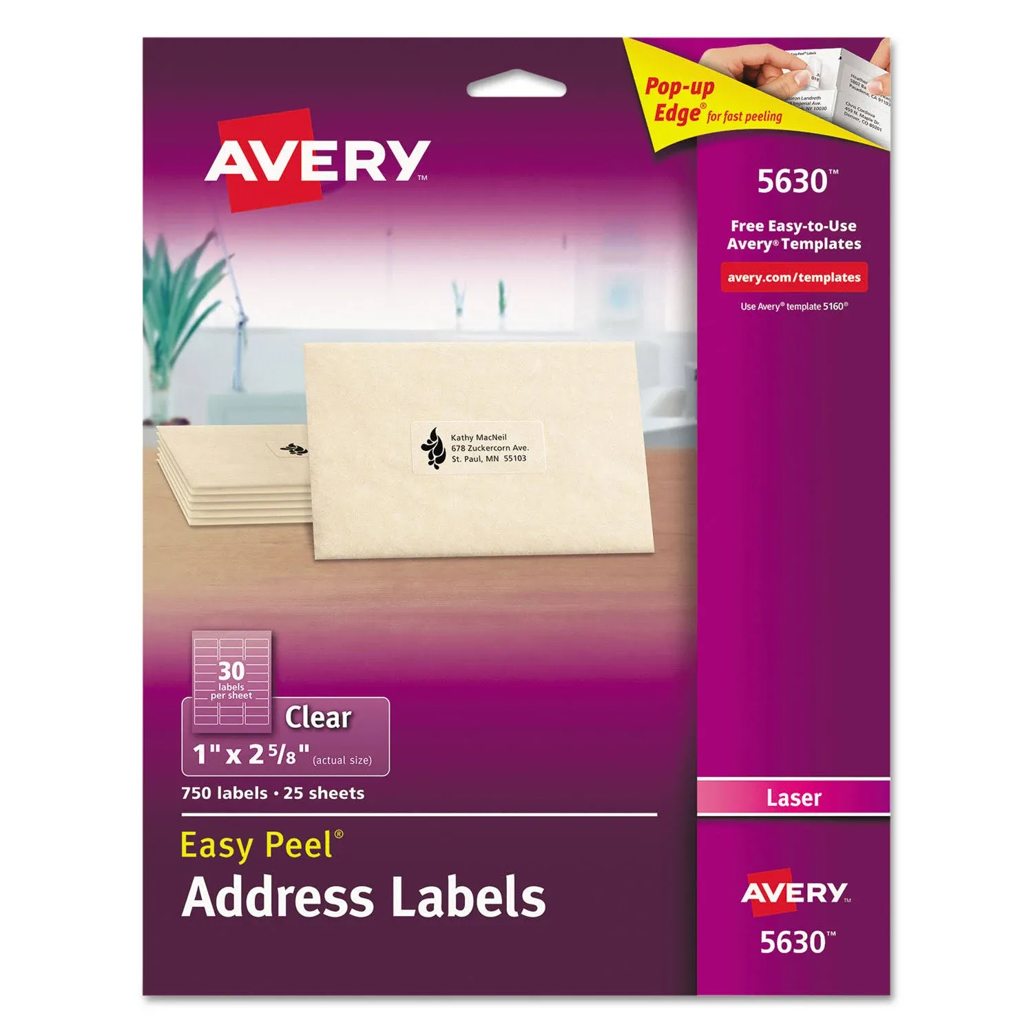 Avery Matte Clear Easy Peel Mailing Labels w/ Sure Feed Technology, Laser ...