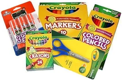 Basic Crayola Back to School Bundle - 5 Items - Crayola Crayons, Crayola Markers