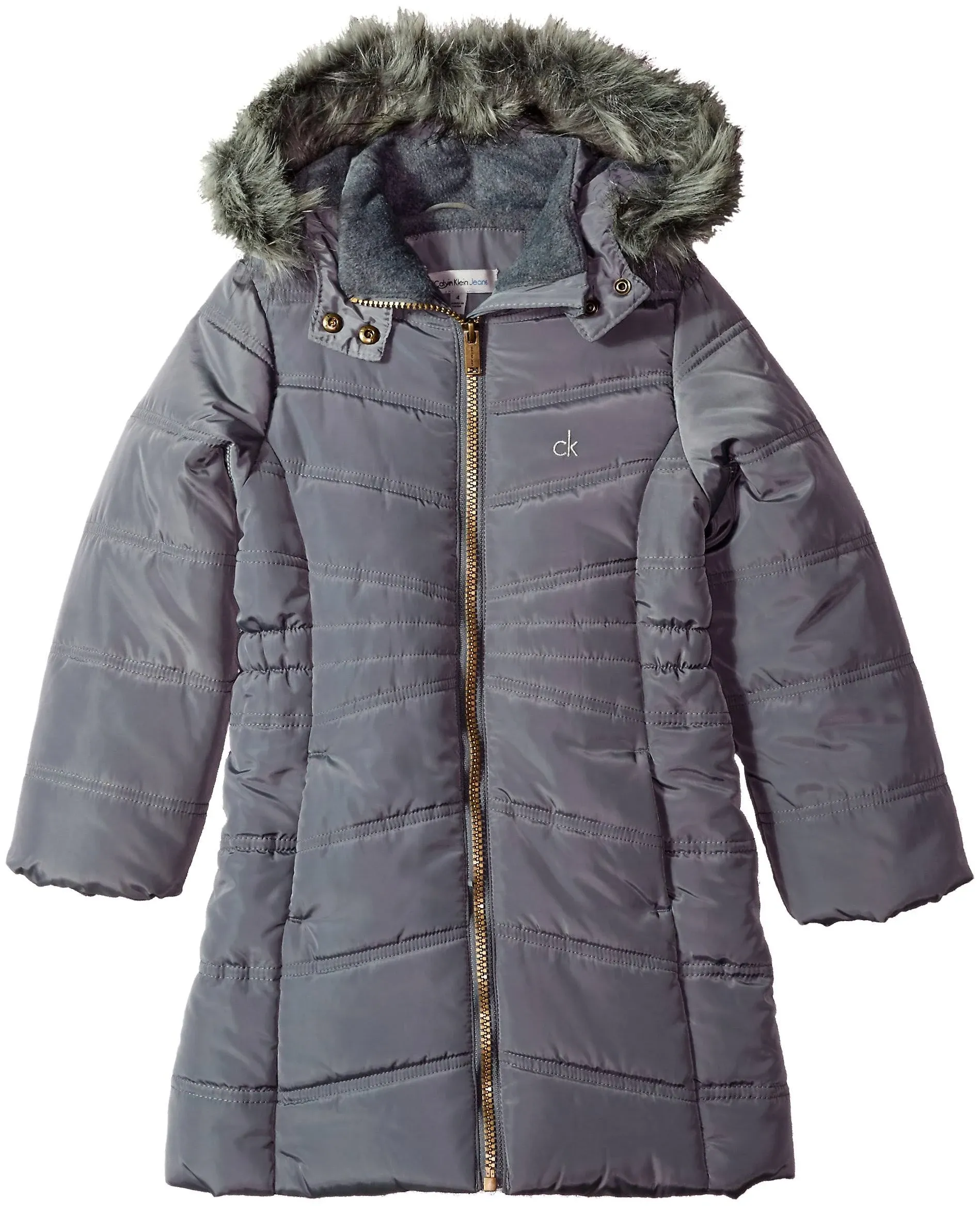 Calvin Klein Girls' Hooded Winter Puffer Jacket, Full-Length Heavyweight Coat with Fleece Lining