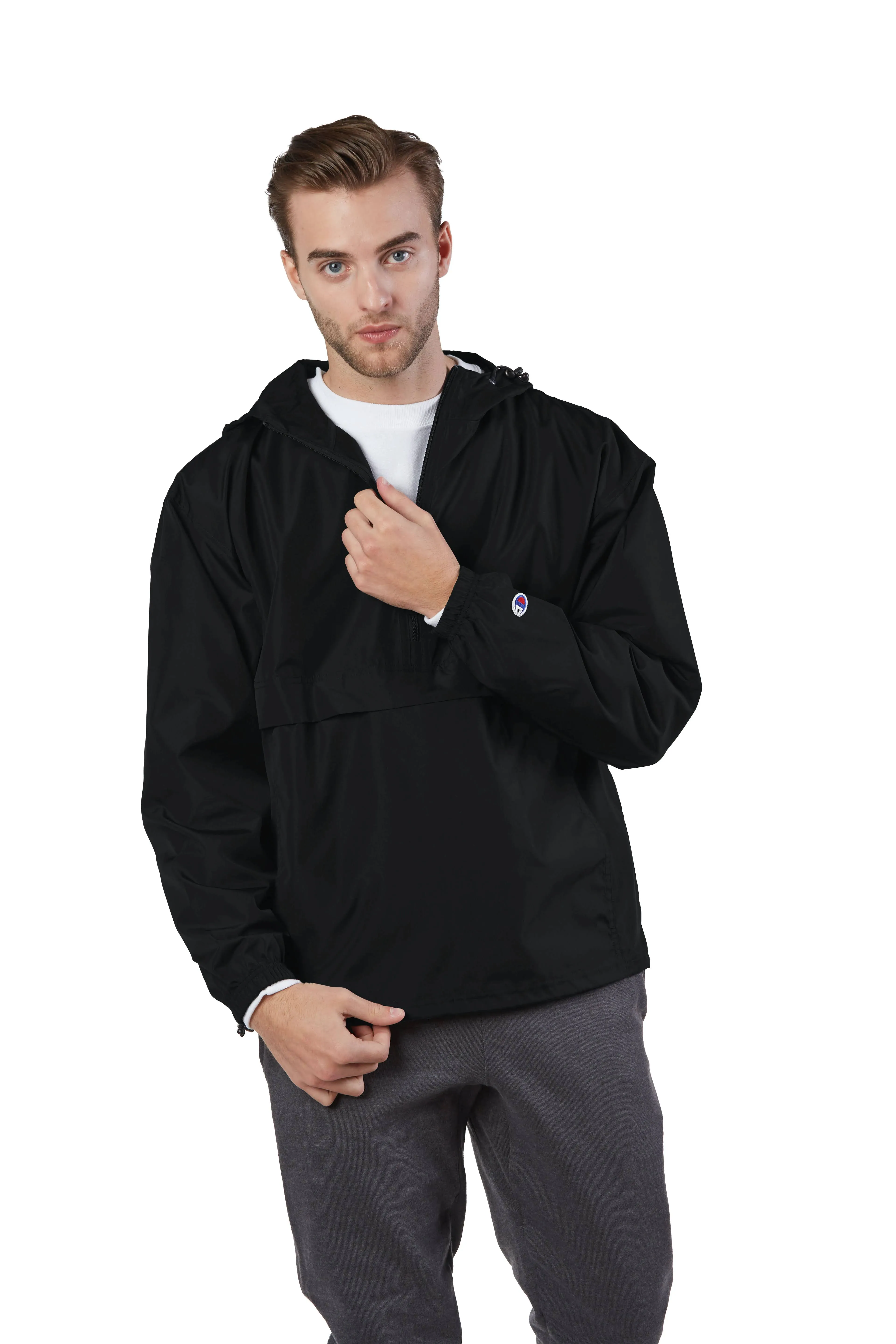 Champion CO200 - Adult Packable Anorak 1/4 Zip Jacket, Black, M