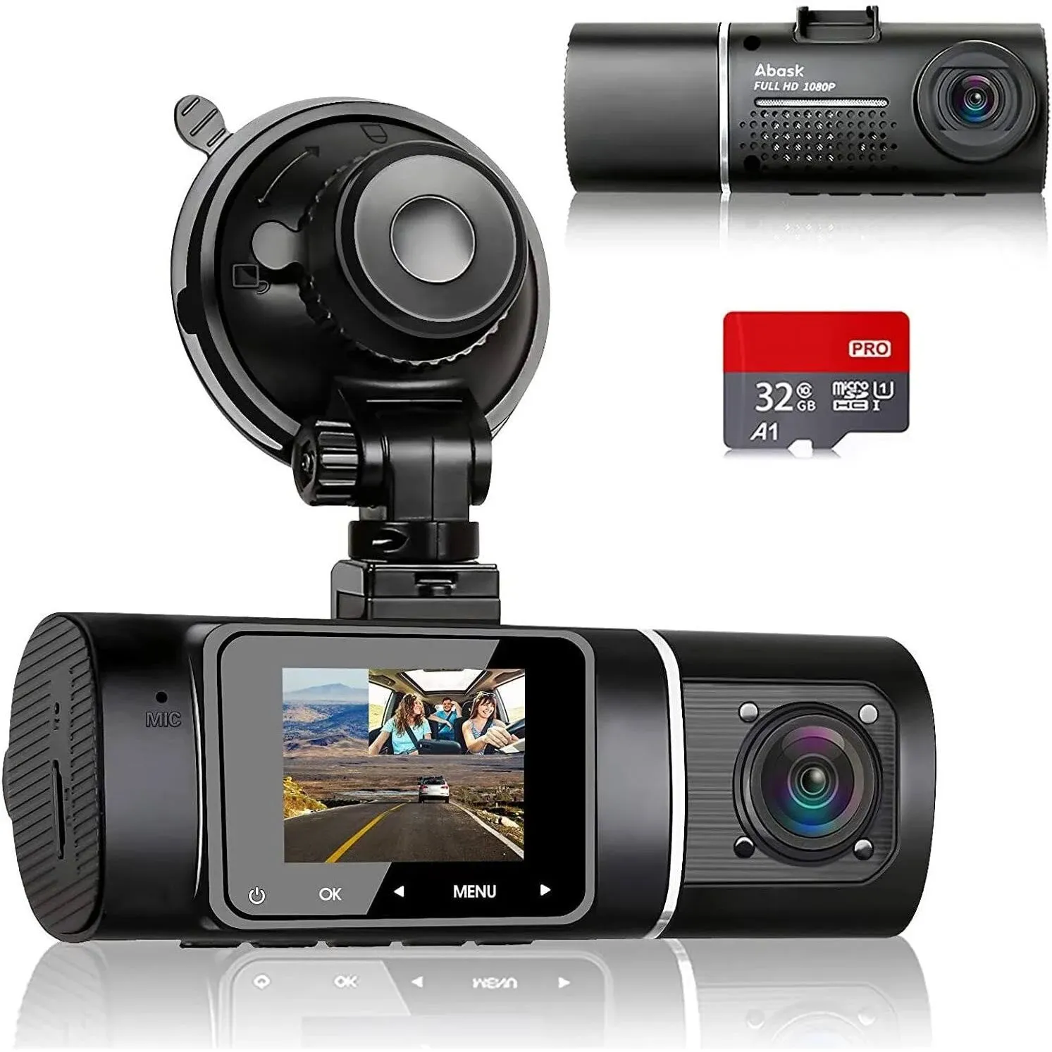 Dash Cam Abask,Dash Cam Front and Inside with 32G SD Card,1080P+1080P Dash Camera ...