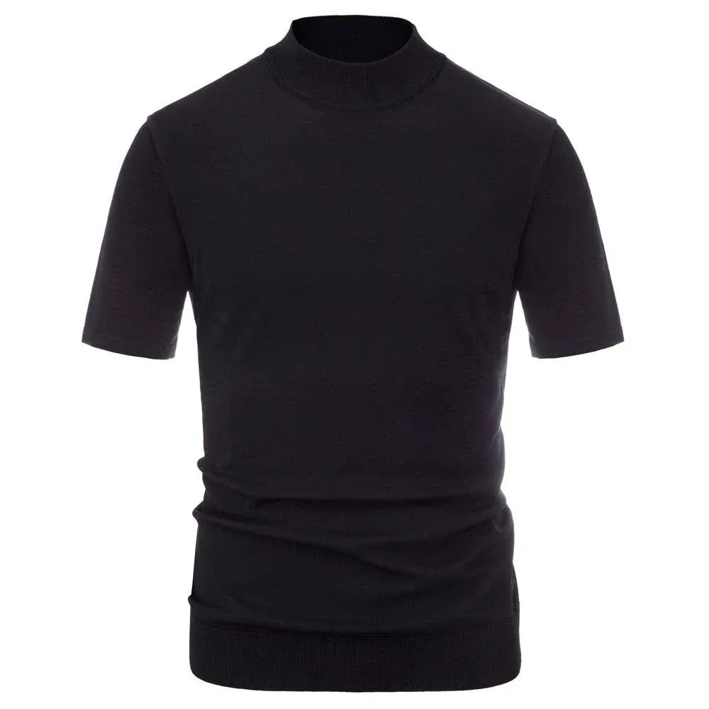 Mens Mock Turtleneck Pullover Sweater Short Sleeve Knitted Shirt Top Black M