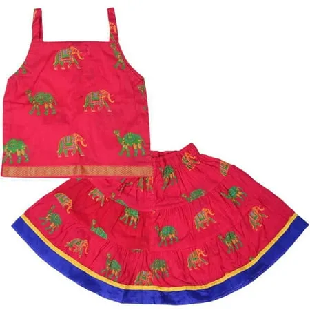 Chandrakala Kids Lehenga Choli Set for Girls Indian Traditional Animal Print Ethnic Wear Dress Skirt Tops-5-7 Years Magenta (KL102MAG4)