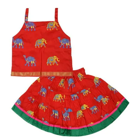 Chandrakala Kids Lehenga Choli Set for Girls Indian Traditional Animal Print Ethnic Wear Dress Skirt Tops-3-5 Years Red (KL102RED3)