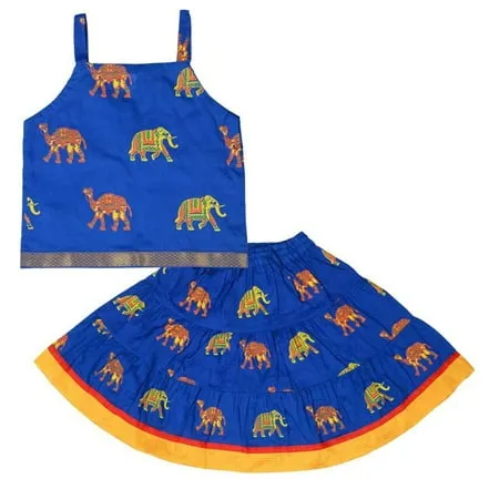 Chandrakala Kids Lehenga Choli Set for Girls Indian Traditional Animal Print Ethnic Wear Dress Skirt Tops-6-18 Months Blue (KL102BLU1)