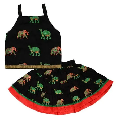 Chandrakala Kids Lehenga Choli Set for Girls Indian Traditional Animal Print Ethnic Wear Dress Skirt Tops-1.5-3 Years Blak (KL102BLA2)