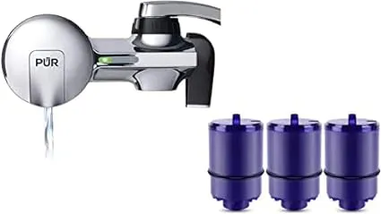 PUR PLUS Chemical &amp; Physical Faucet Mount Water Filtration System Metallic Gray