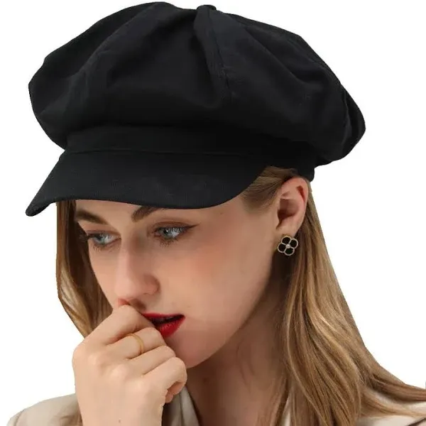 Womens Newsboy Cap Summer Beret Cap- 100% Cotton 8 Panels Vintage Cabbie Hat- Octagonal Visor Cap for Women Girls Ladies Gift