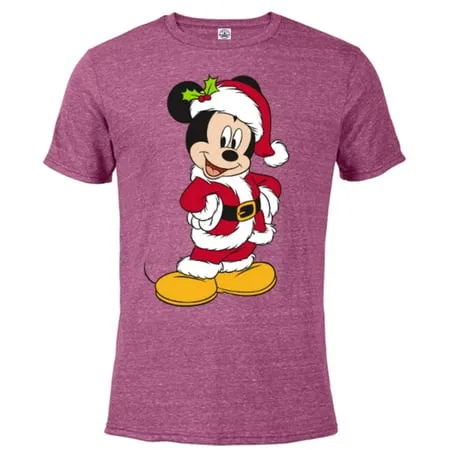 Disney Santa Mickey Mouse Holiday - Short Sleeve Blended T-Shirt for Adults -Customized-Berry Snow Heather