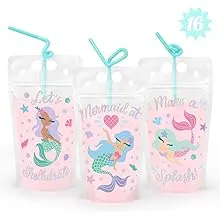 xo, Fetti Mermaid Drink Pouches - 15 count | Mermaid Birthday Party Supplies, Mermazing Baby Shower, Magical Party Favors