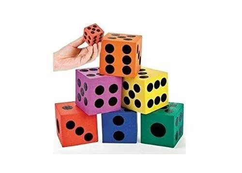 Foam Jumbo Playing Dice (12 Pieces) Assorted Primary Colors, Outdoor/Indoor Games, Classroom Supplies