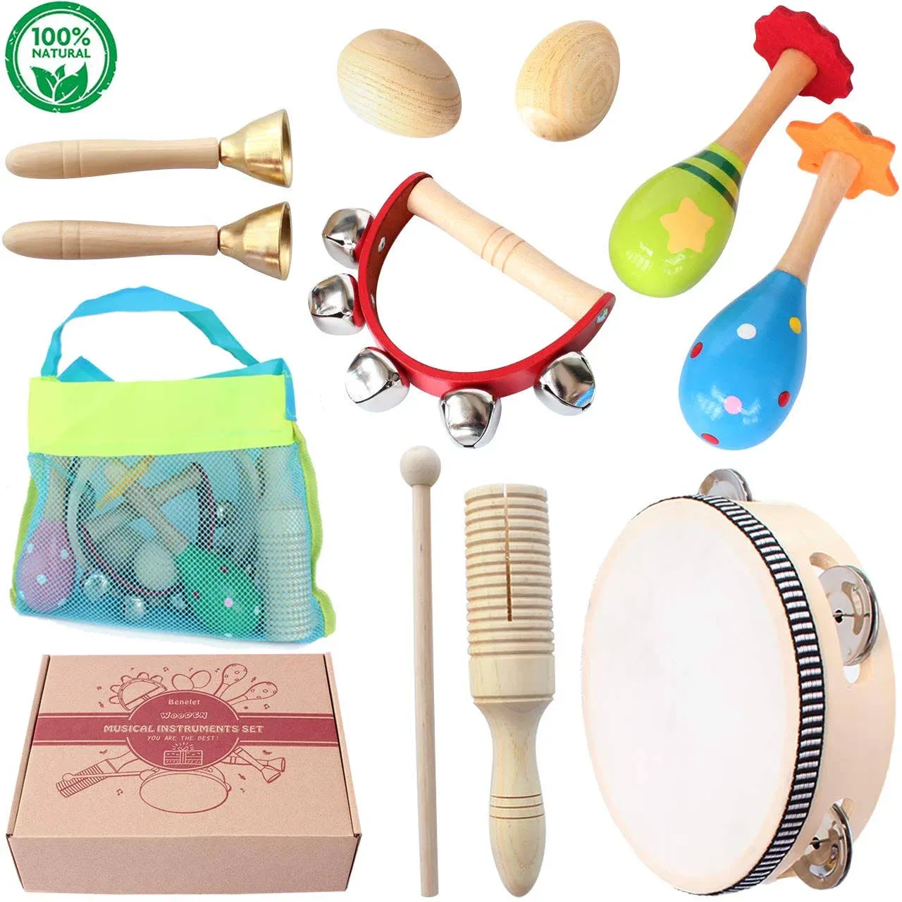 Benelet Wooden Musical Instruments Set for Children Safe and Friendly Natural ...