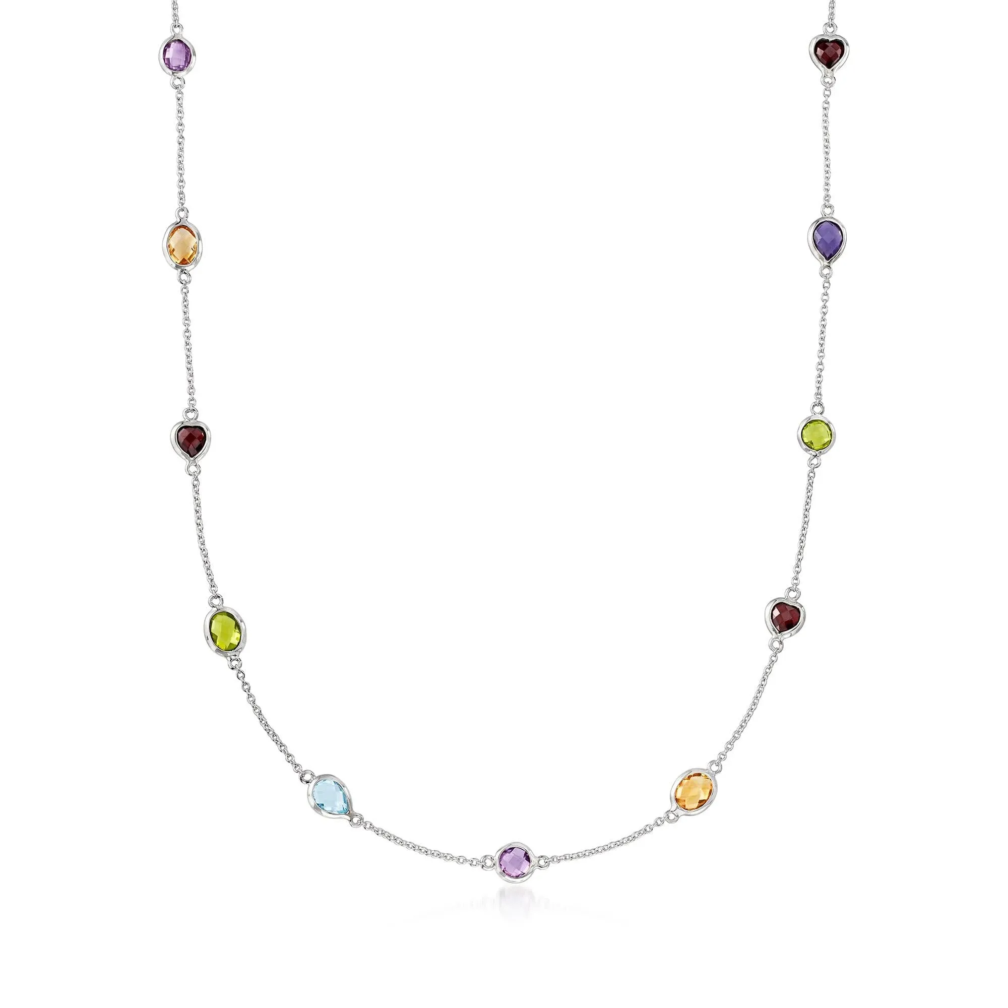 Ross-Simons 7.85 ct. t.w. Multi-Gemstone Station Necklace in Sterling Silver