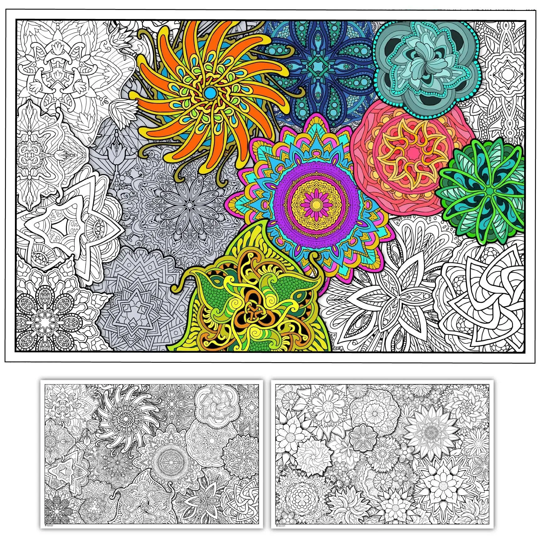 Young N Refined 2 Pack Giant Coloring Posters of Flowers and Mandala Collages ...